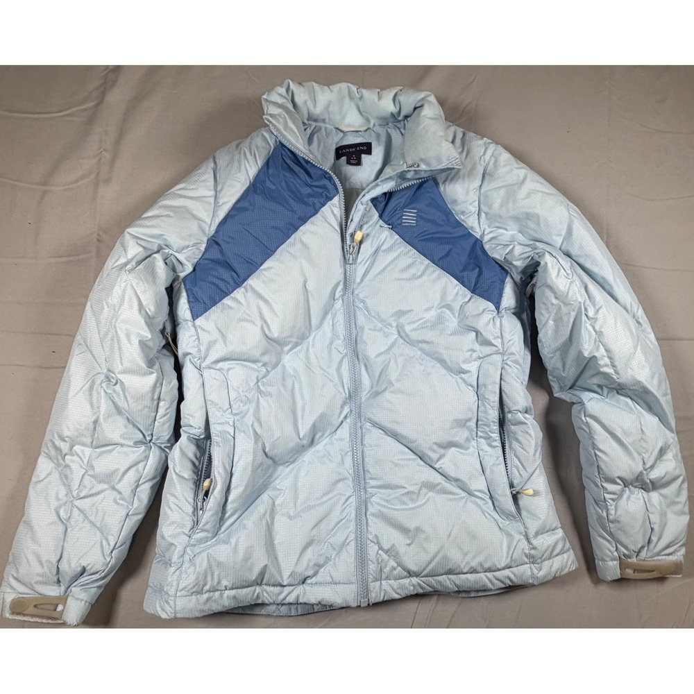 Lands End Womens Small 6-8 Blue Down Puffer Jacket Ripstop Quilted Winter Coat